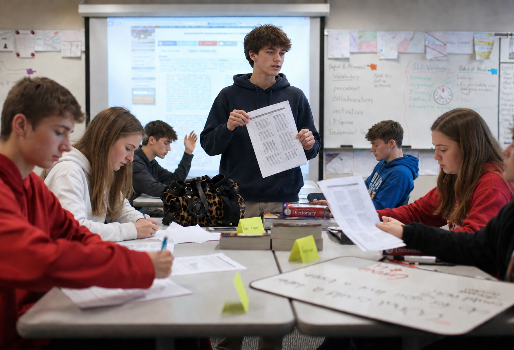 Students taking part in a collaborative writing workshop